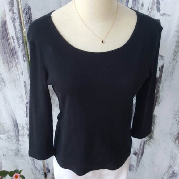 CASUAL CORNER ANNEX ♡  Sweet Vintage Black Thick 3/4 Length Scoop Neckline Top S - Picture 10 of 15